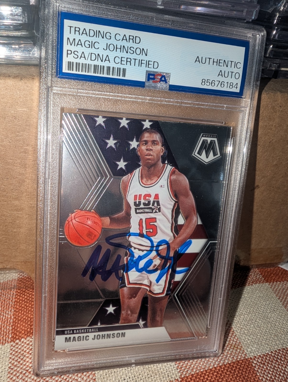 2019-20 Mosaic Magic Johnson PSA/DNA Authentic Auto Signed Lakers Dream Team HOF
