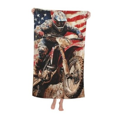 American Flag Rider Beach Towel, Lightweight Ultra Soft Microfiber Dirt Bike