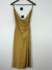 Urban Outfitters Ruched Wrap Midi Dress Small Yellow Polka Dot Indie Retro 90s
