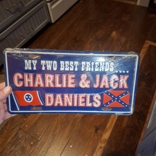 NOS Vintage My Two Best Friends Charlie & Jack Daniels  License Plate RARE