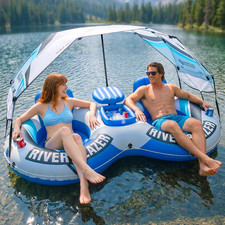 River Tube with Canopy for 1 or 2 Person - Heavy Duty Inflatable Water Float wit