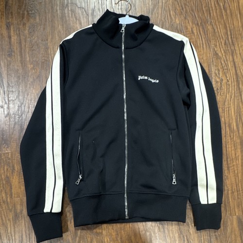 Palm Angels Men's Black/White Striped Full-Zip Track Jacket XS Logo Pockets