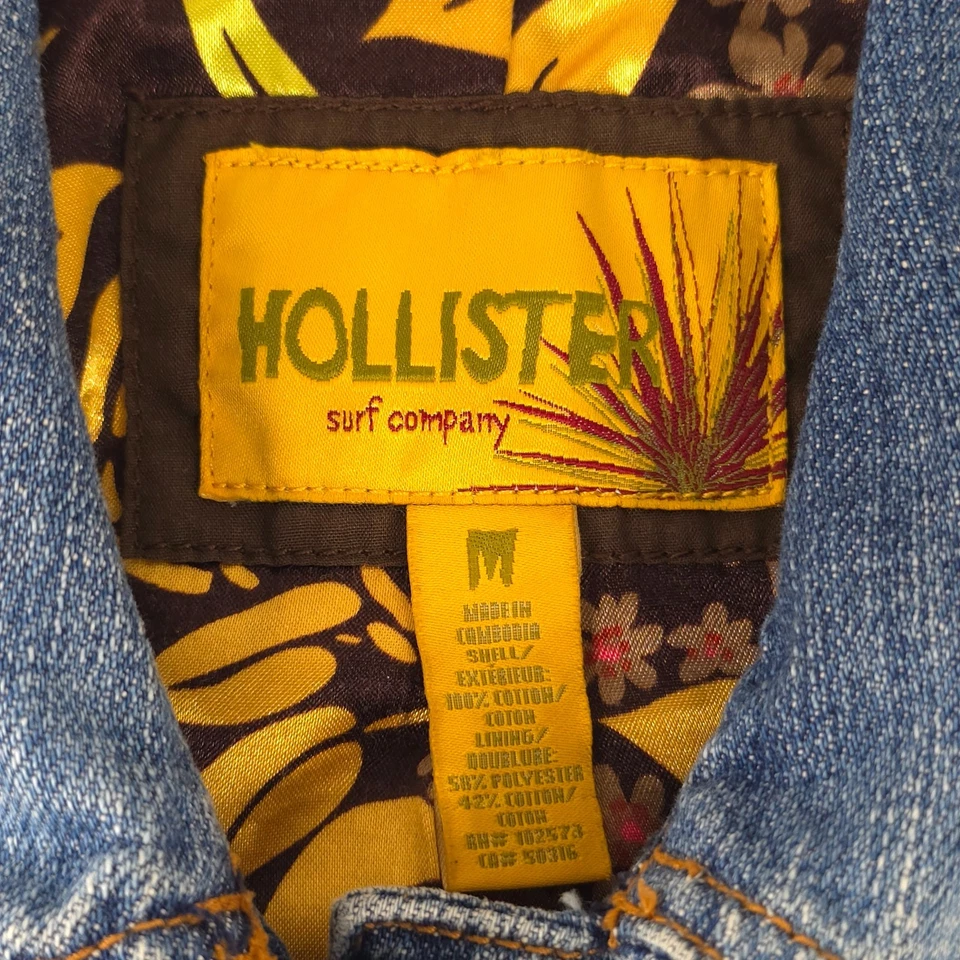 VINTAGE Y2K HOLLISTER BLUE DENIM JACKET WOMENS SIZE MEDIUM POCKETS FLORAL LINING - Image 3 of 4
