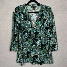 Style & Co Top Womens 1X Green Paisley Tunic Stretch Office Career Boho Mature