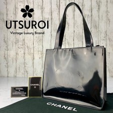 CHANEL CC Logo Enamel Patent Leather Tote Handbag Black Authentic【Condition:S】