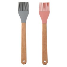 2 PCS Pink Grey Silicone Heat Basting Pastry Brush Wooden Handle Cooking