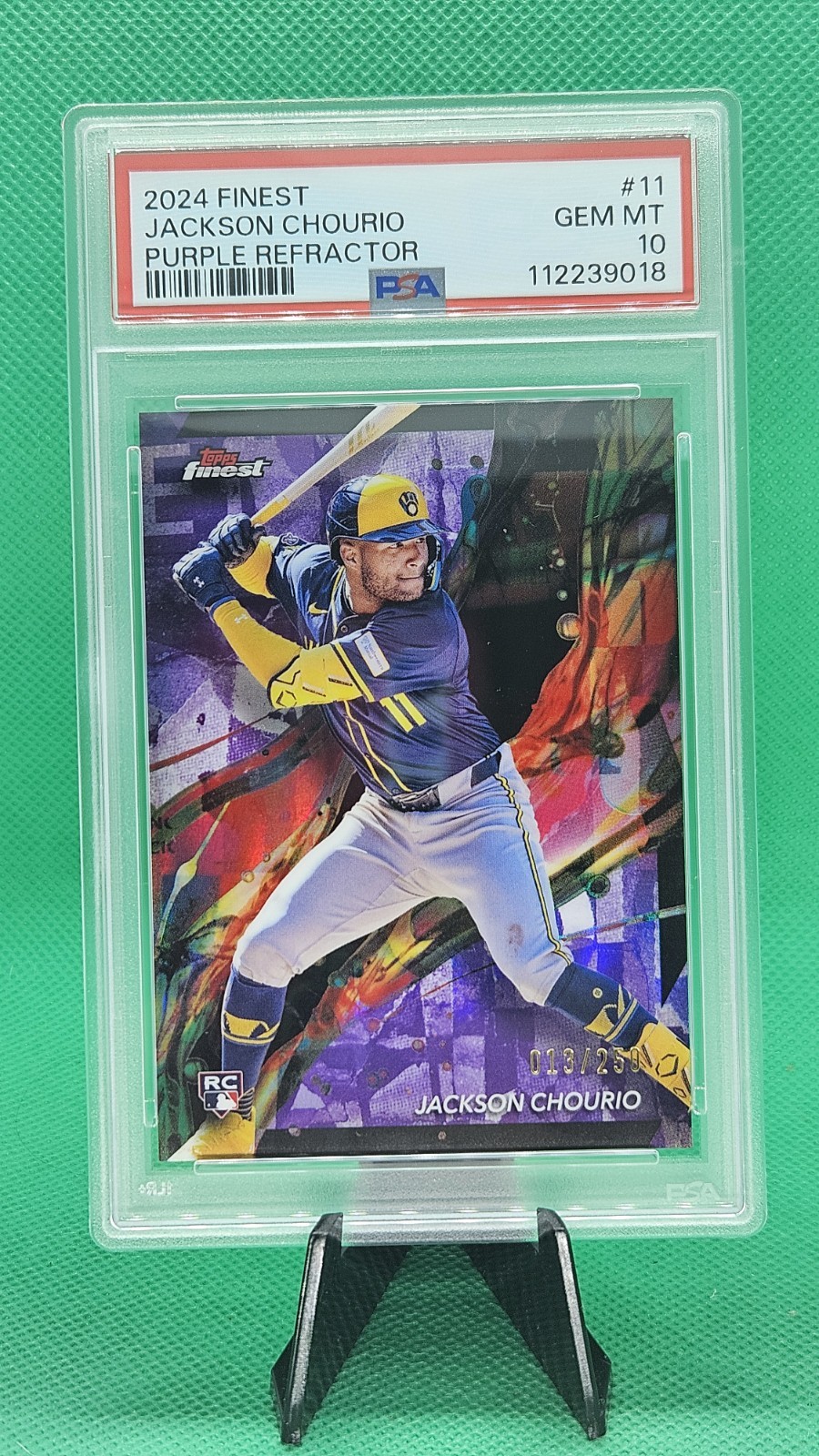 JACKSON CHOURIO 2024 Topps Finest #11 PSA 10 Purple Refractor Rookie RC #013/250