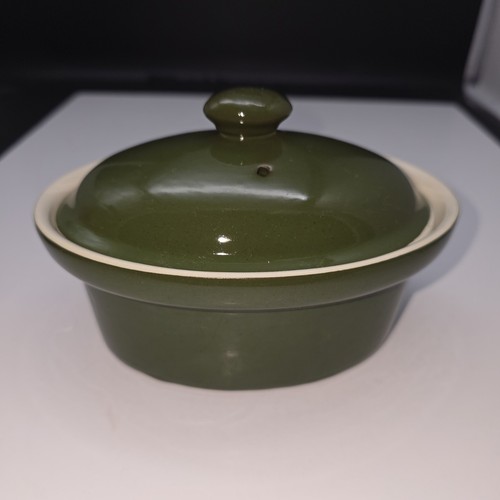 Vintage Hall Ceramics Mini Oval Casserole Dish With Lid Olive Green Made in USA - Picture 1 of 9