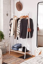 SOLD OUT Jones WHITE METAL Clothing RACK with WOOD SHELF Closet STORAGE System