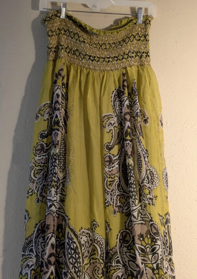 Double Zero Sm Green Floral Sheer Lined Strapless Top Smocked Sundress  - Image 2 of 4