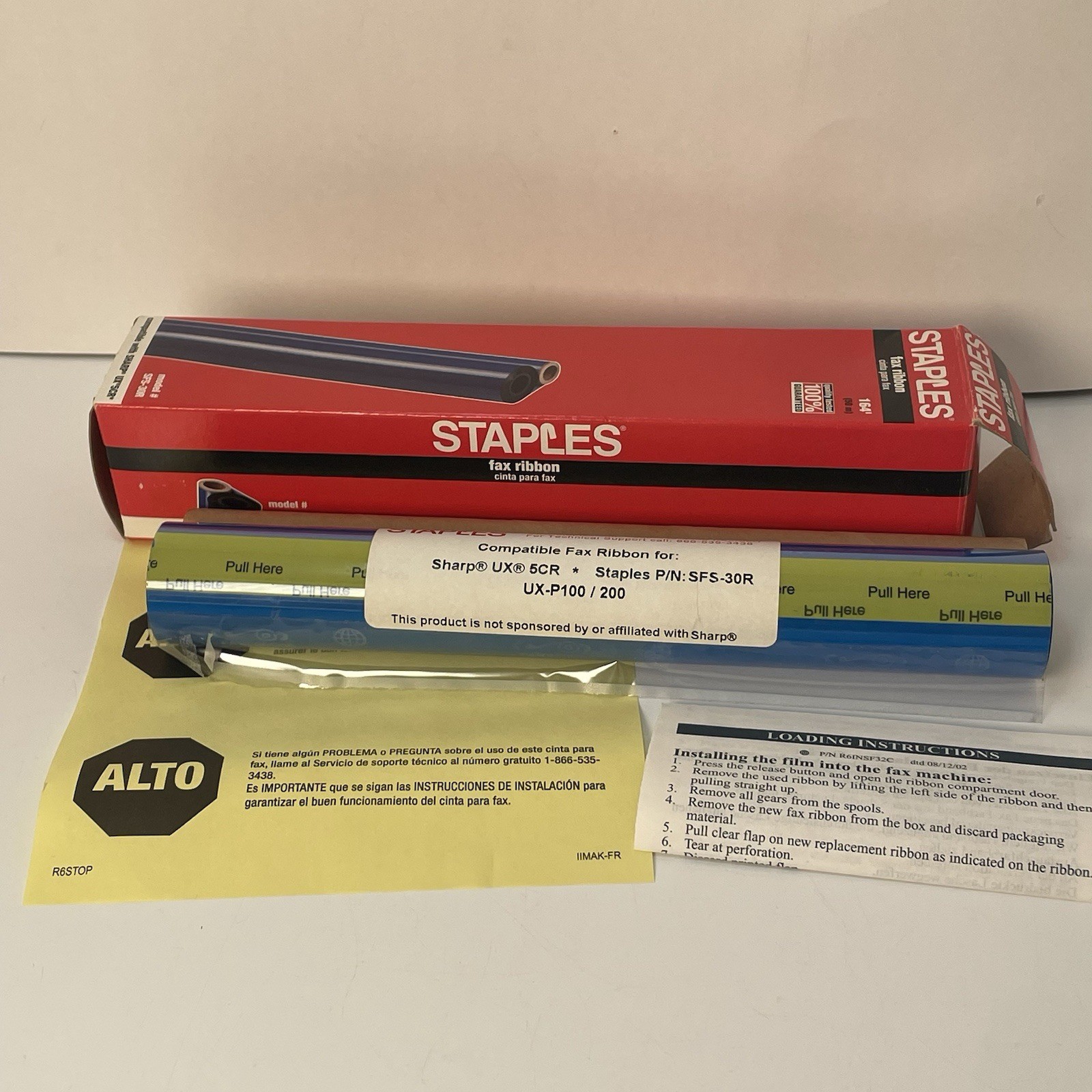 Staples Fax Ribbon Model #SFS-30R Compatible With Sharp UX 5CR 164’ Us-P100/200