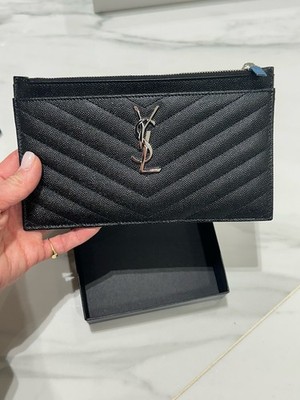 YSL Saint Laurent  Black Wallet Leather Pouch Clutch