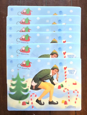(SET OF 6) BUDDY THE ELF 12'' x 17'' Placemats, Wipe Clean, BRAND NEW w/TAGS