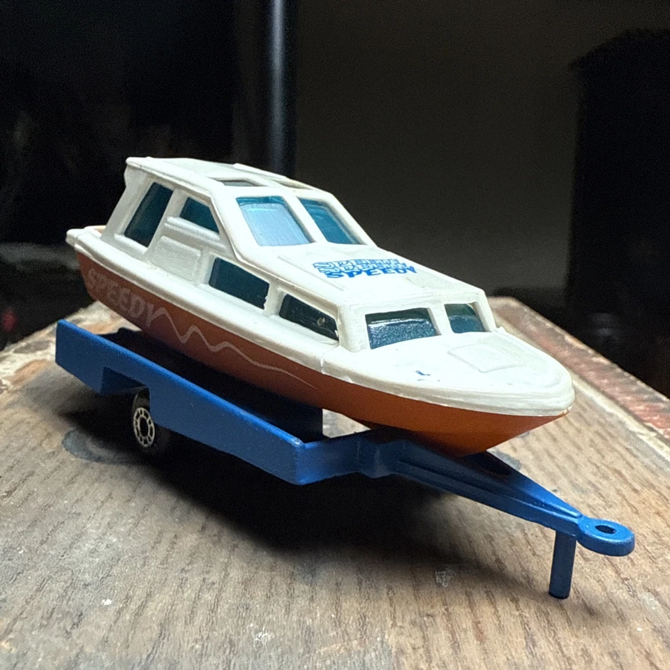 HTF Vintage 1960 Matchbox Speedboat w Diecast Blue Trailer SPEEDY Toy Bulgaria - Image 3 of 4