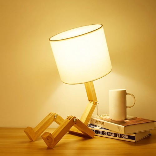 Cute Desk Lamp, Unique Table Lamp,Wooden Bedside Table Lamps Fun Quirky Robot... - Bild 9 von 9