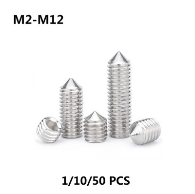 304 Stainless Steel Hex Socket Set Screw Cone Point Grub Screws DIN914 M2-M12