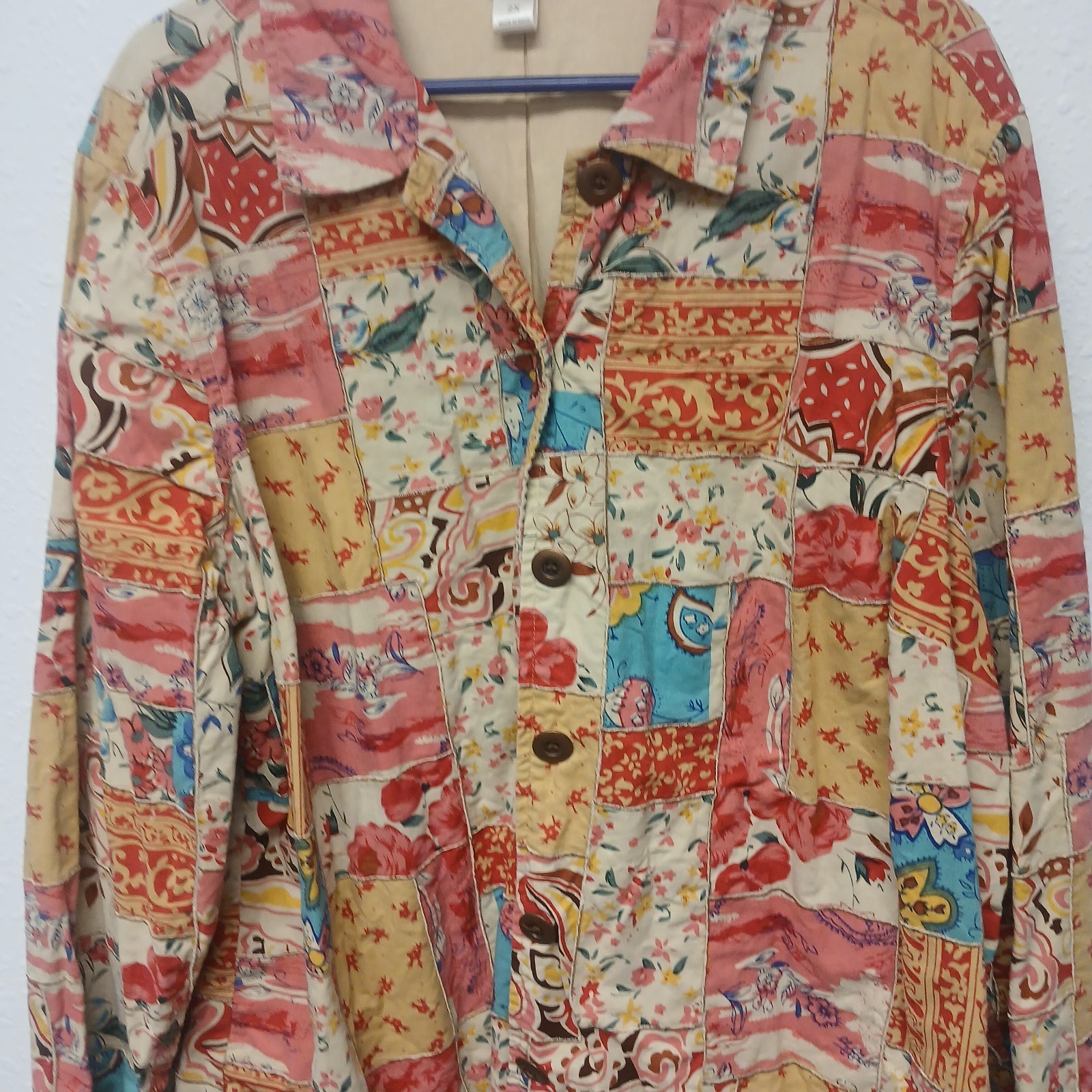 Fall Quilt Patchwork 2x Floral Button Front Shirt… - image 7