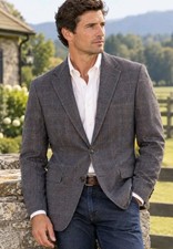 Vintage Burberrys' 100 Wool Windowpane Plaid Sport Coat Tan Gray