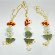 3PC Hand Carved Natural Jade Butterfly Pendant Knotted Cellphone Car Charm Strap