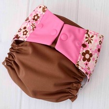 One Size Cloth Diaper Cover, Pink  Brown Flowers, AI2 Diaper No Insert 