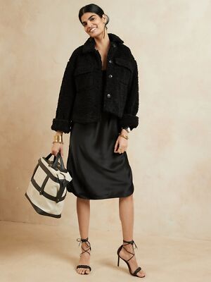 Banana Republic S Small Cropped Sherpa Trucker Jacket Black