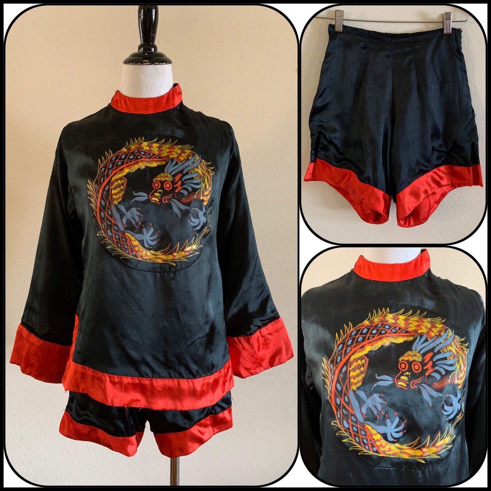 30s CIGARETTE GIRL Hand Painted DRAGON 2pc Romper Showgirl Plays