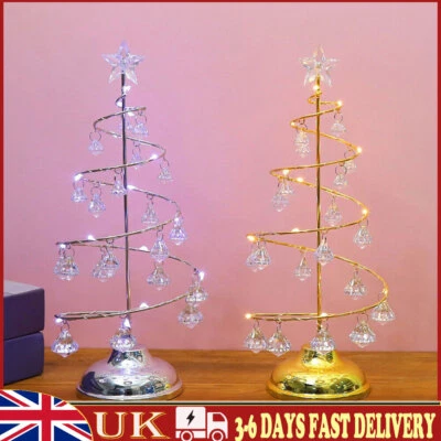 Christmas Tree Crystal Night Light LED Glowing Iron Ornament Lamp Party Decor UK