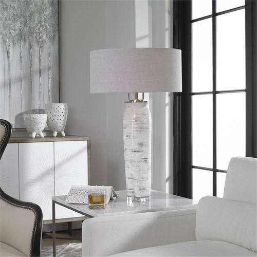 Uttermost Lenta Ceramic Iron and Crystal Table Lamp in Off White - Picture 8 of 9