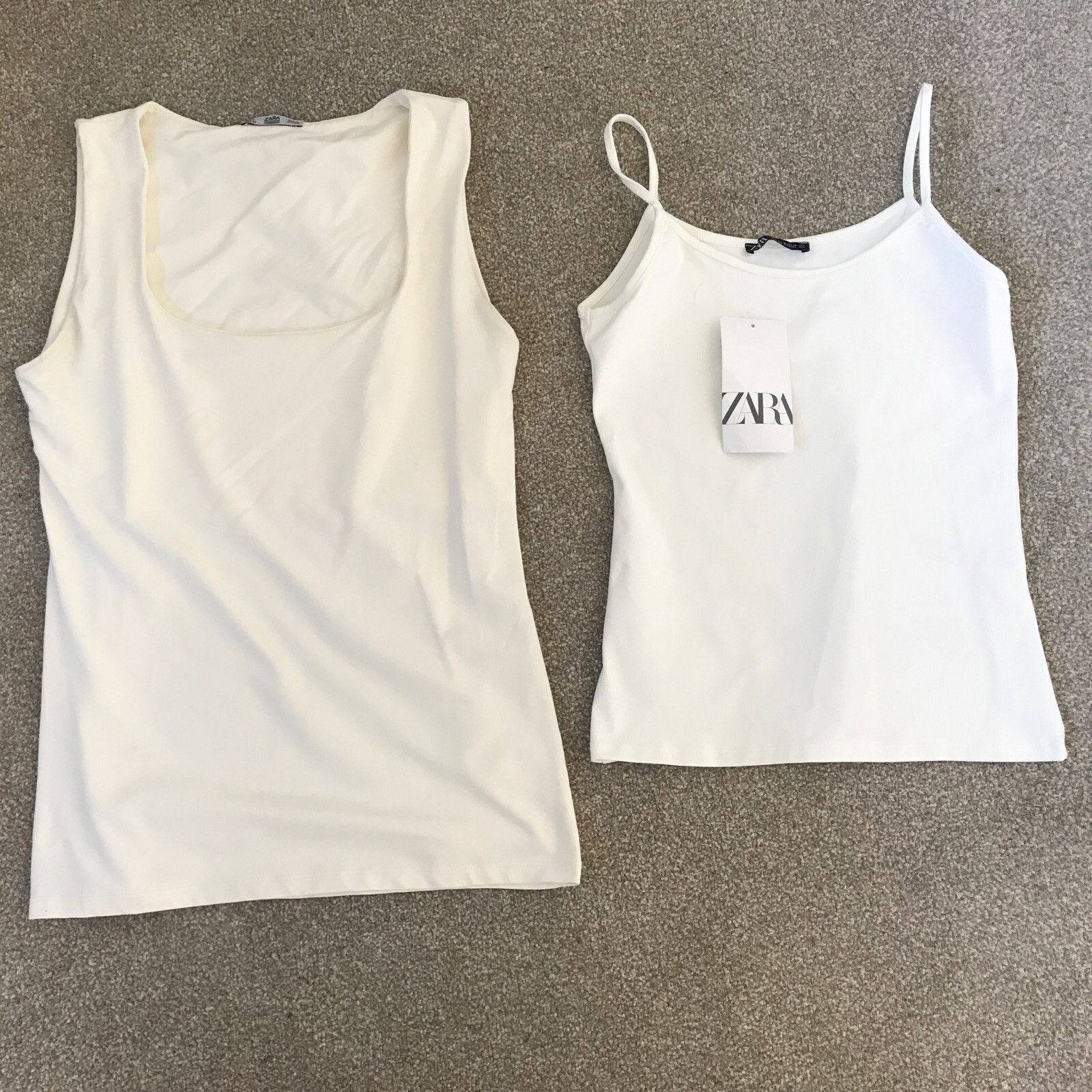 2 x Zara Womens Ivory White/Cream Stretch Vest Tops - Size M/L | eBay