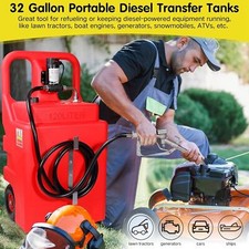 32 Gallon 120 L Portable Fuel Tank with 12 V Diesel Pump 13 ft Delivery Hose Red