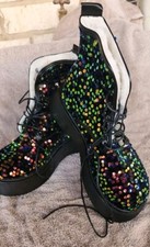 Size 40 US 8 Sequin Ankle Boot Round Toe Casual Women Lace Up Fashion Black