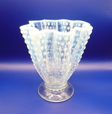 Fenton White Opalescent Glass HOBNAIL Handkerchief VASE 7.5" Tall