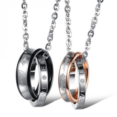 EDELSTAHL PARTNER KETTEN ZIRKONIA RING ANHÄNGER PÄRCHEN DAMEN GRAVUR LIEBE LOVE