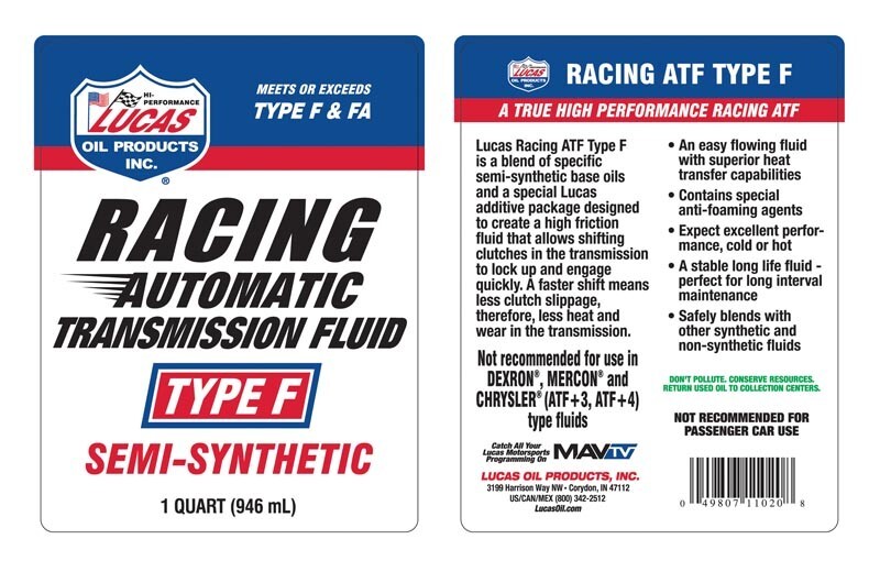 Lucas Oil Racing ATF Type F Semi Synthetic - Full Case of 6 Bottles 11020