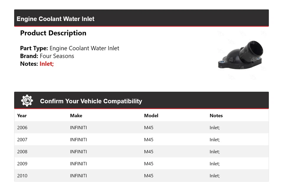 Entrada de agua refrigerante motor Infiniti M45 2006-2010 4 estaciones 2007 2008 2009 Foto 2 de 4