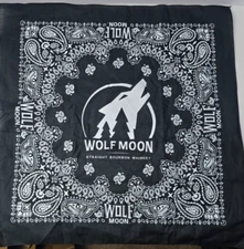 Black Bandana Wolf Moon Straight Bourbon Whiskey Biker Motorcycle Black White