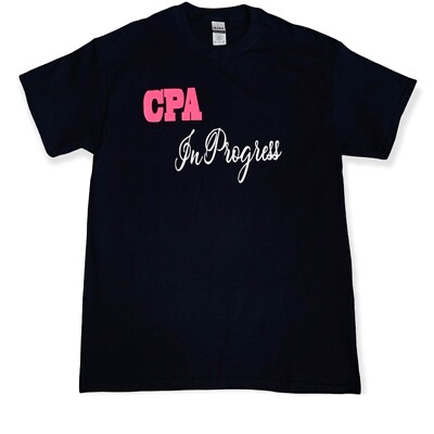 CPA In Progress Women Black T-Shirt Crew Neck Short Sleeve Size M Heavy Cotton