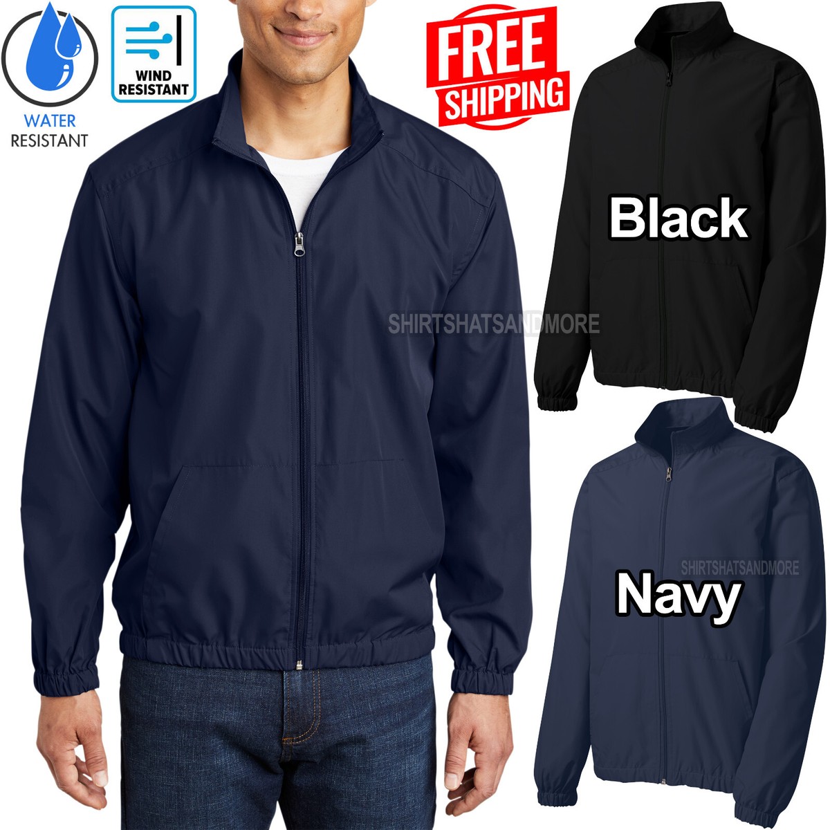 Mens Lightweight Full Zip Windbreaker Jacket Water & Wind