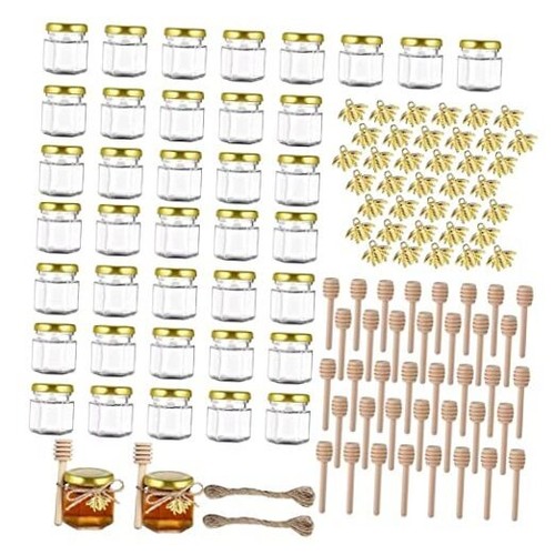 1.5oz Mini Glass Honey jars 40 pack,Small Hexagon Honey 1.5oz Hexagonal-40 Pack