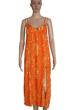UO Dara Lace Trim Midi Dress Urban Outfitters Printed Orange Strap Cutout M