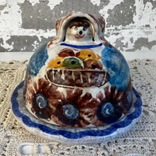 Vtg Italian Pottery Salt Cellar Cottagecore Granny Whimsy Handmade & Painted 4”