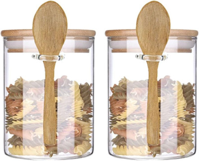 Glass Jar Containers with Bamboo Airtight Lid Wooden Spoon Scoop Food Storage Ca
