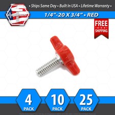 1/4"-20 x 3/4" Thumb Screw Stainless Steel - Red Tee / Wing Knob - USA
