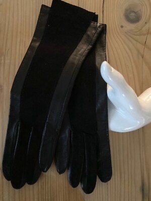 HERMES Gloves -- Black Leather Silk Lining Sleek Chic Size 7 New