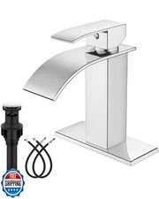 Midanya Polish Chrome Bathroom Faucet with Waterfall Spout, Single Hole or 3-