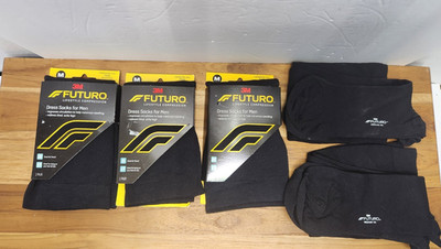 Lot of 5 Pairs 3M Futuro Men's Compression Dress Socks Medium Black 20-30 mmHg