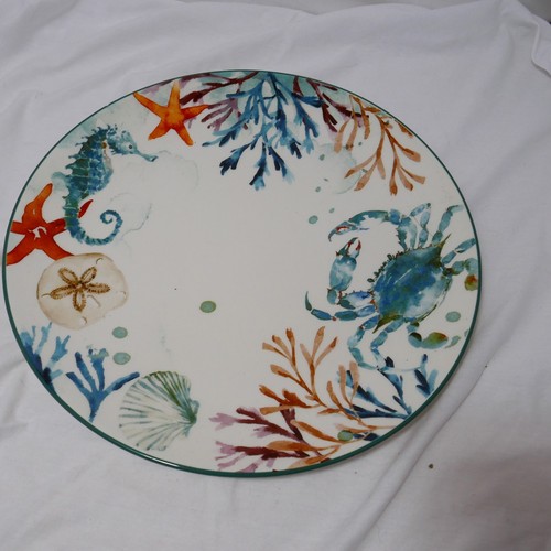Coastal Nautical Ceramic Dinner Plate Coral, Seahorse, Crab, Coral, Sand dollar