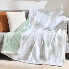 100 Cotton Muslin Throw Blanket Queen 90"x92", Vintage Indoor and Outdoor Us...