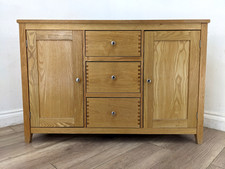 SIDEBOARD Oak Veneer 3 Drawer 2 Cupboard Unit Adjustable Shelves FREE DELIVERY