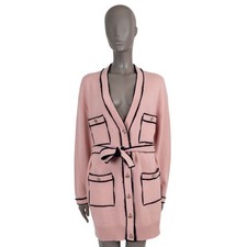69700 auth CHANEL pink cashmere 21S BELTED KNIT Dress 38 S